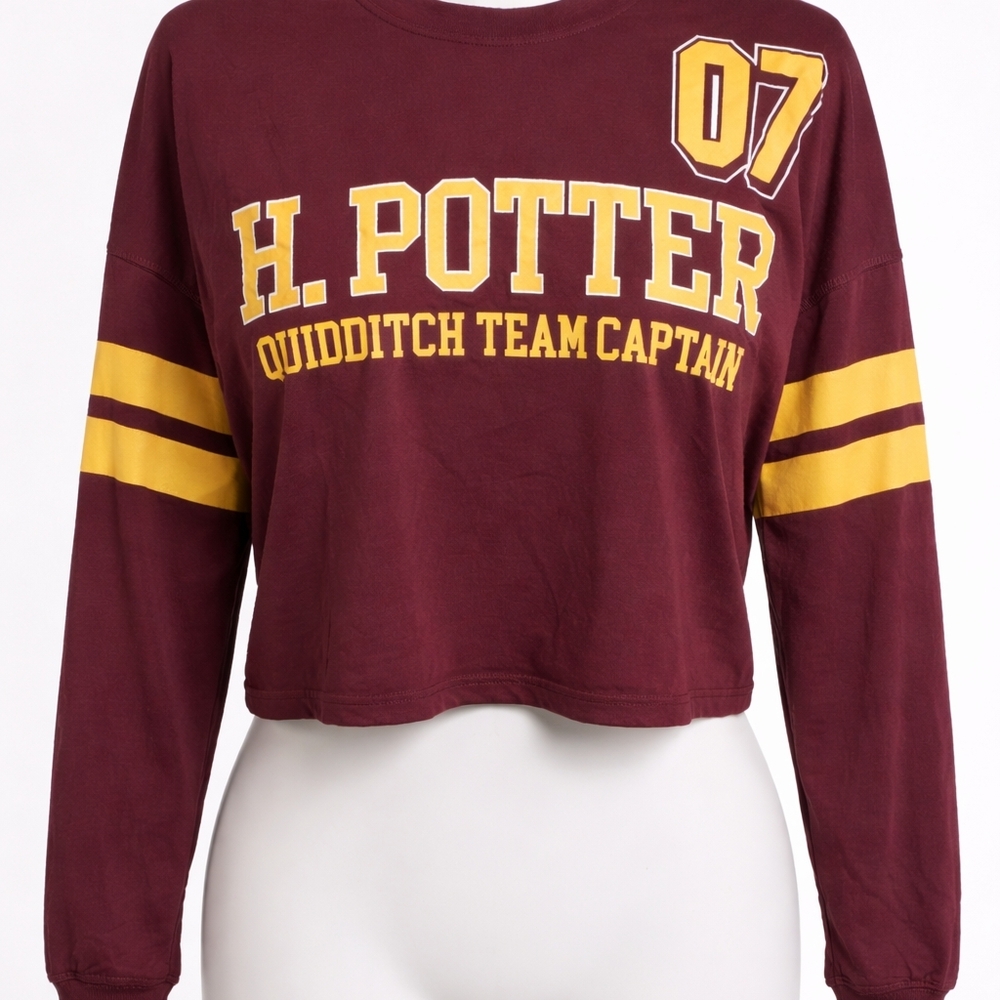 Cropped Crewneck Sweater - Maroon with Gold Lettering